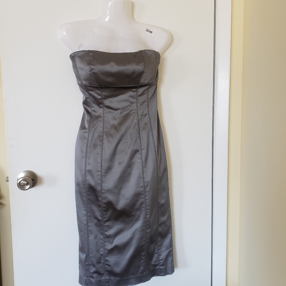 Bebe Silver Strapless Satin like Dress - Picture 11 of 12